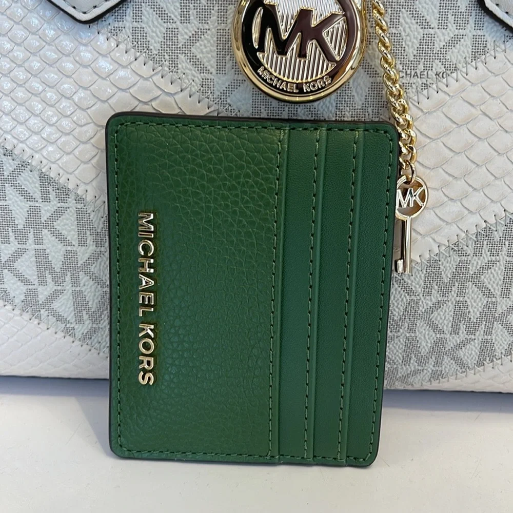 MICHAEL KORS Large Pebbled Leather Card Holder Case Fern Green NWT